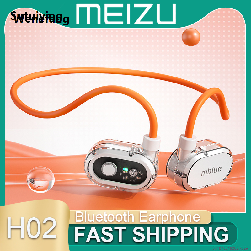 Wenefang Sutuiying New MEIZU mblue H02 Open Ear Headphones Wireless Bluetooth 5.3 Stereo Bargain price High Quality Earphone HiFi HD Mic Call Music Sports Ear Hanging Earbuds