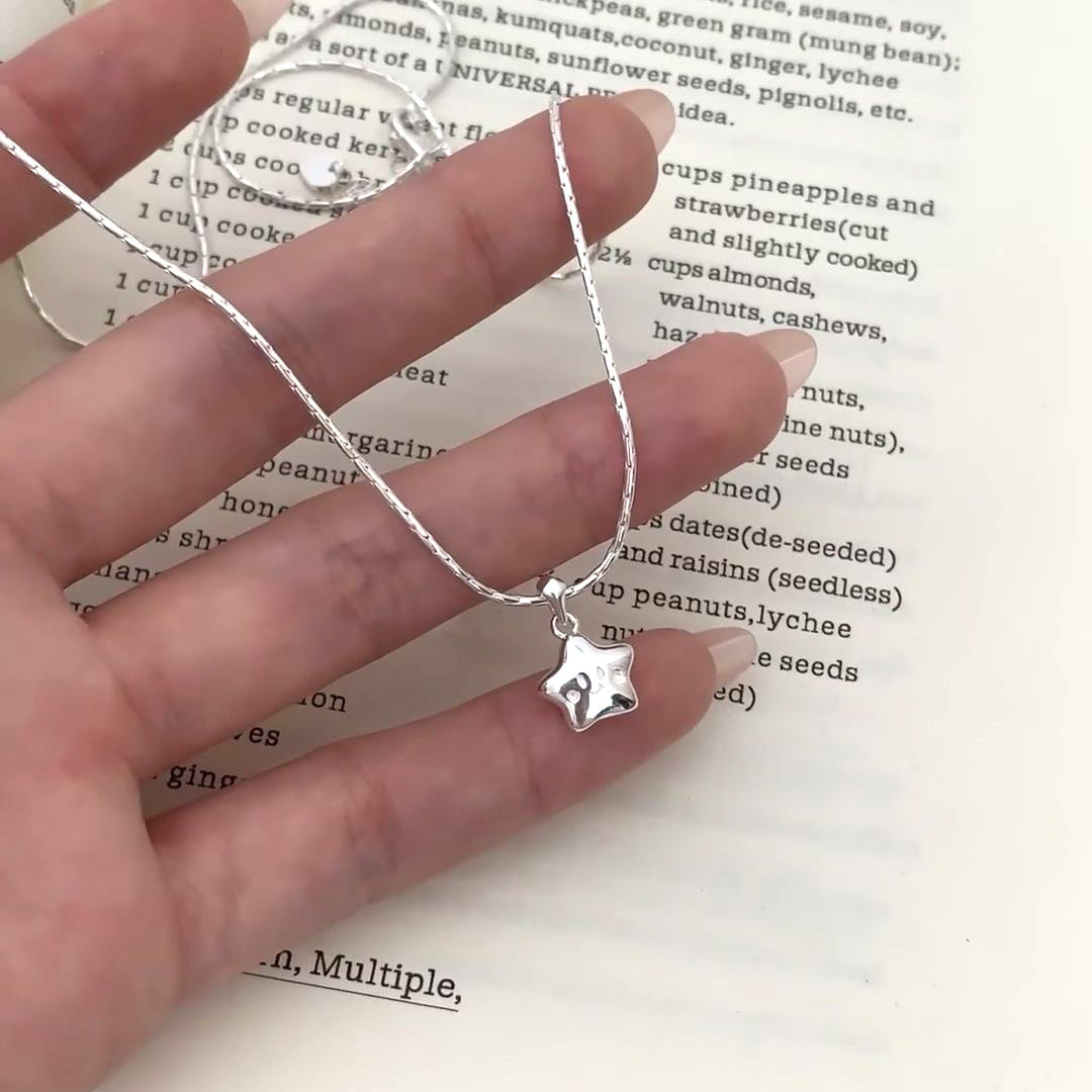 【Good sharing!】S925 Silver Plated Cute Sweet Starfish Necklace Women's Ins Niche Design Fashion Light Luxury High-end Clavicle Chain for Women