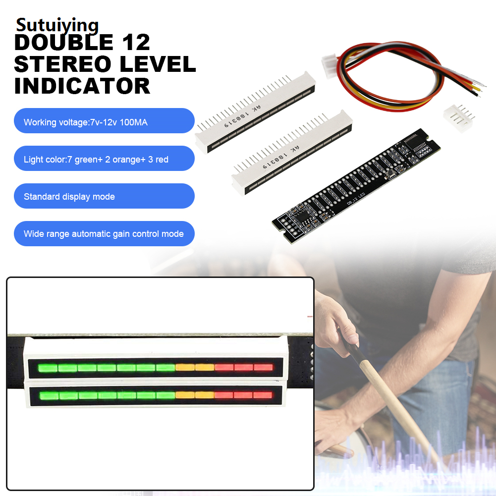 Sutuiying Dual Channel 12 Bit LED Music Spectrum Level Indicator Light Sales promotion Adjustable Light Speed Audio Music VU Level Indicator Meter