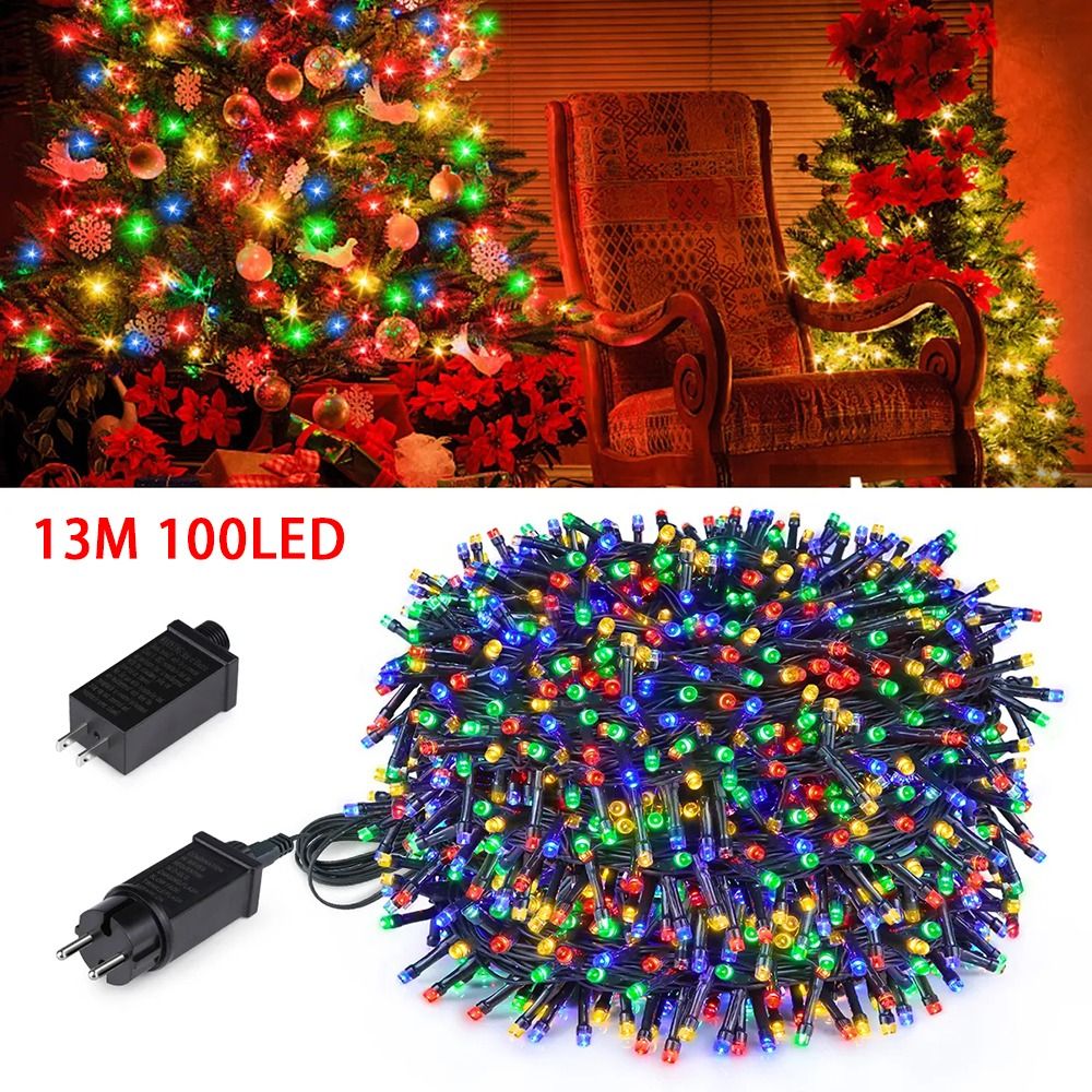 1Pcs Durable 13M 100LED LED String Light IP65 Waterproof Fairy Garland Christmas Decor Light Warm White White Multicolor 24V Party Decor Lamp Outdoor Garden Home Holiday New Year