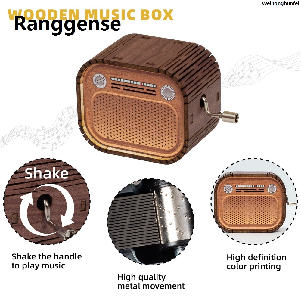 WeihonghunfeiSales promotion Decorative Collectibles Happy Birthday To You Hand Cranked Wooden Music Box Musical Ornaments Wooden Vintage Music Box Small Retro Creative Music Box Crafts Children Fifty percent discount