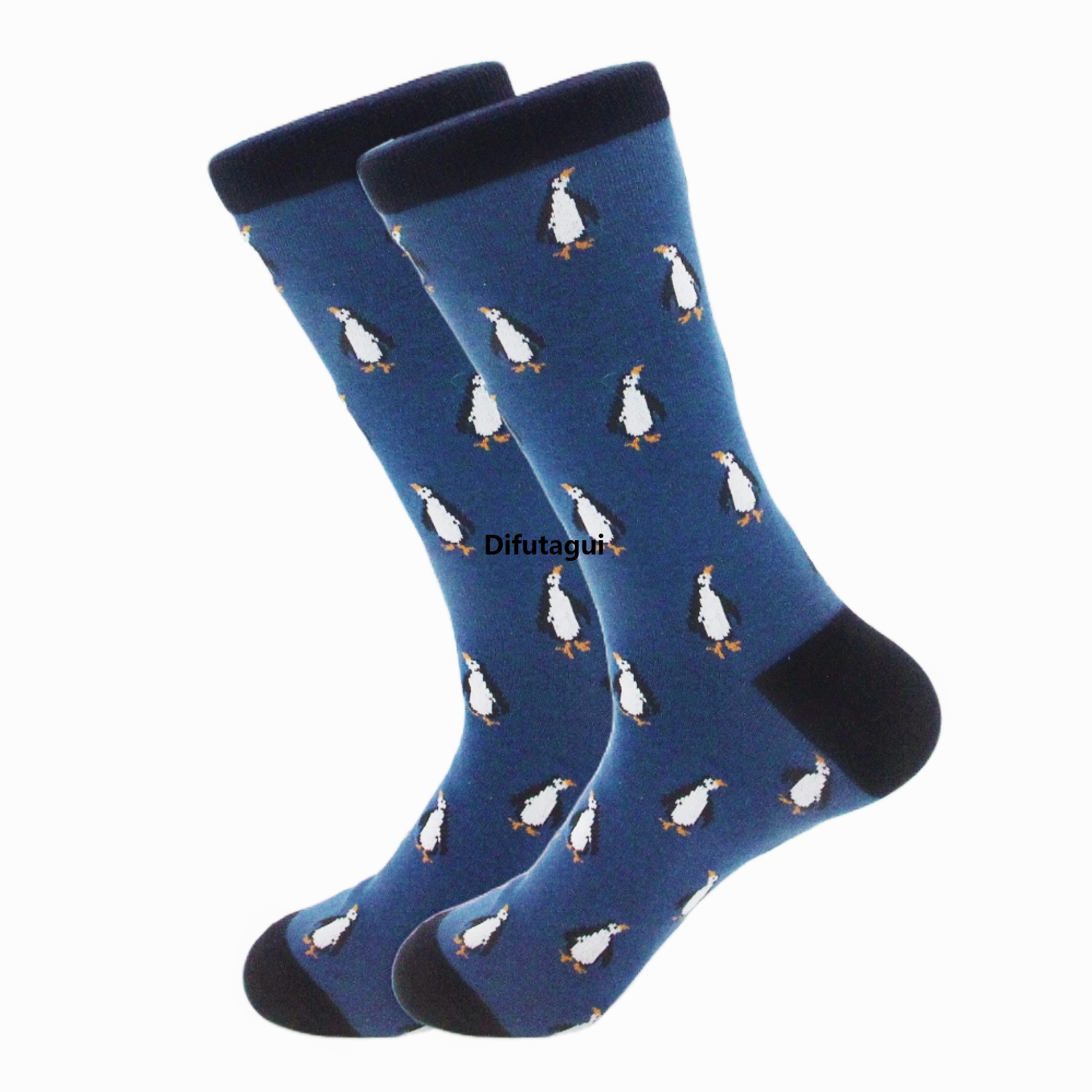 Difutagui Luxury Socks in the middle of the fashion pattern penguin full Original dark blue fashion double 1 men's cartoon print personalized