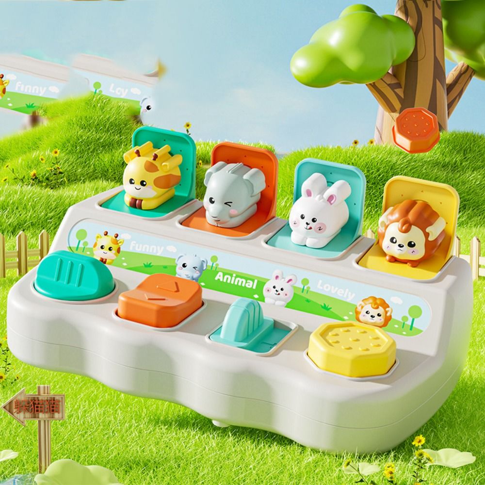Early Education Montessori Peekaboo Switch Box Cartoon Animals Button Toy Interactive Animal Toy Box Colorful ABS Pop-up Animals Toy Kids Gifts