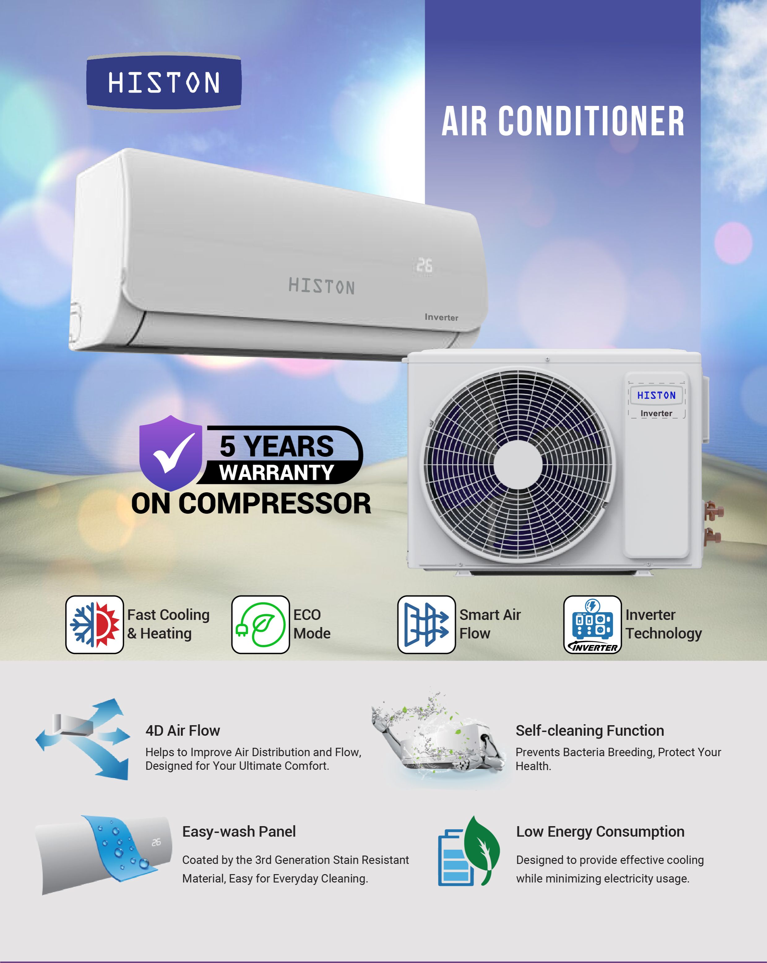HISTON 1.5 Ton Inverter Hot & COOL Air Conditioner