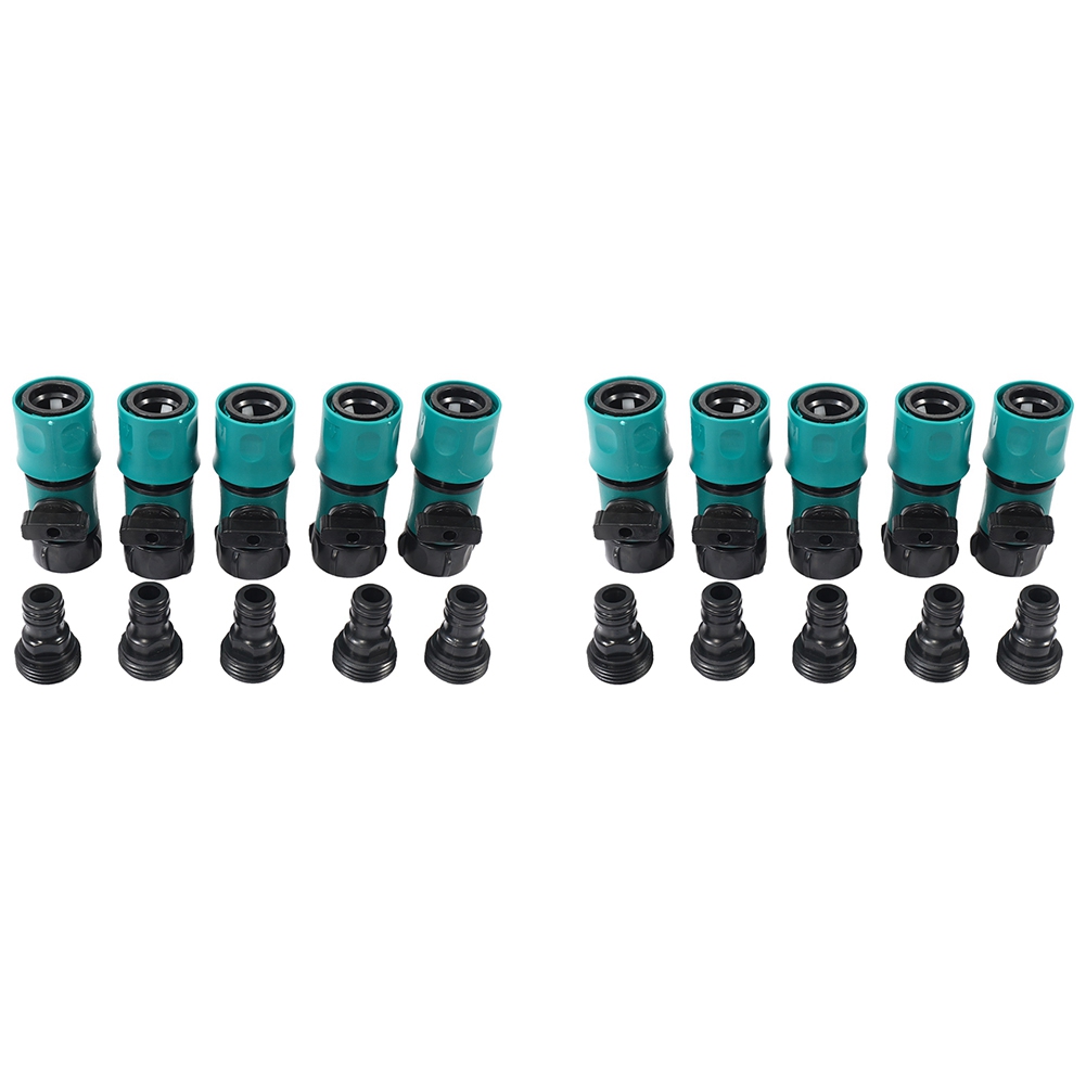 fasdaga 3/4 Inch Garden Hose Fitting Quick Connector Male and Female Set with Shut-Off Valve Switch (10 Sets/ 20 Pack)