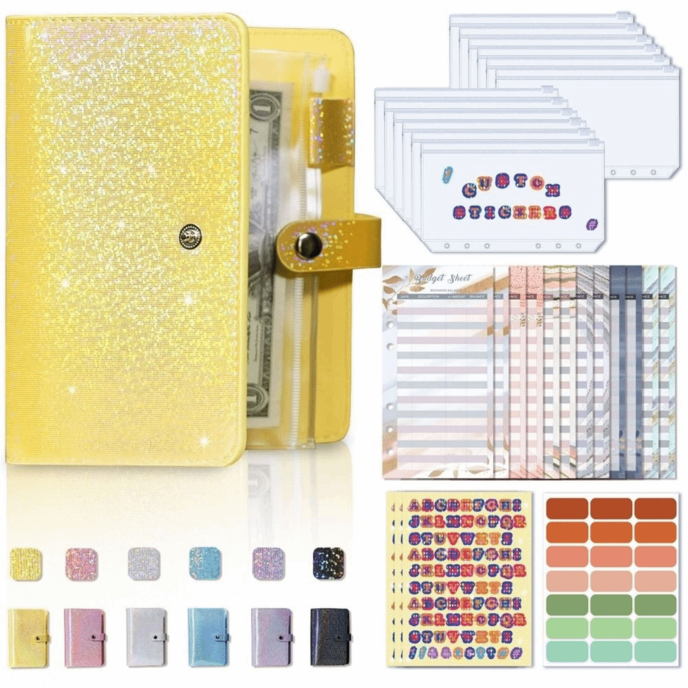Multifunctional Soft A6 Budget Binder Wallet Budgeting Savings Money Cash Envelope Binder 6 Hole Binder Pockets with 12pcs Zipper Envelopes Save Budget Loose-leaf Binder Office