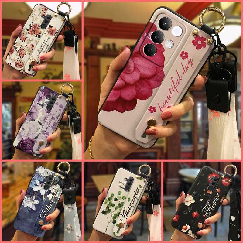 Lanyard Ring Phone Case For Realme C85 Pro 4G Soft case Waterproof Dirt-resistant Protective Wristband Anti-dust Flower