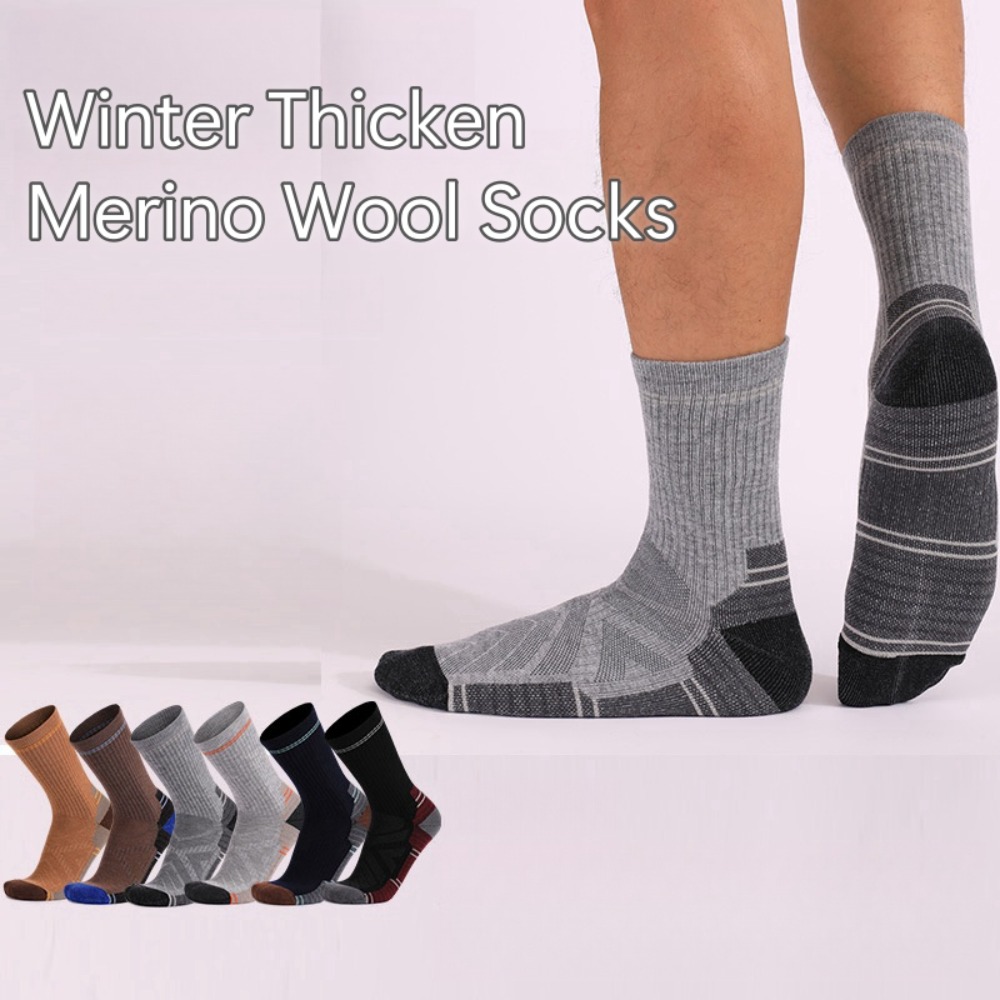 High Quality Warm Merino Wool Socks Short Crew Anti Slip Trekking Socks Comfortable Odor Controlling Outdoor Ski Socks for Man Woman
