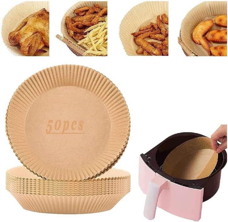 50PCS Air Fryer Disposable Paper Liners Round Non-Stick Baking Paper Oil-Proof Air Fryer Accessories