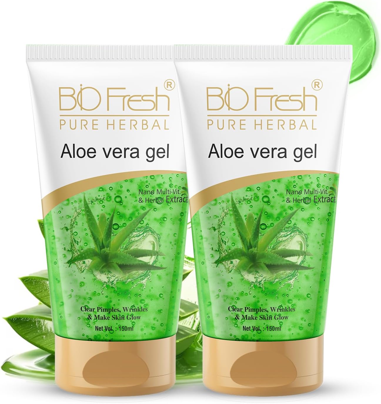 Aloevera Gel | BIOFRESH HERBALS Aloe Vera Gel - 150ml Moisturizing Natural Hydrating Pure Aloe Gel with Nano Multi-Vit Extract Non-Sticky Skin Care for Pimples (Pack of 1)