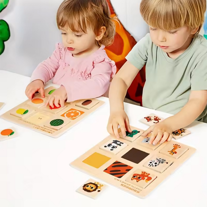 Wooden Logical Thinking Matching Puzzle Cognitive Board Montessori Teaching Aid Fruit Animal Pairing Board Educational Toys