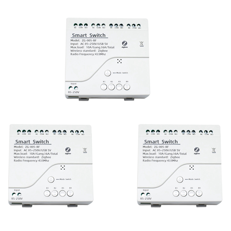 NCANRUI 3X 4CH Zigbee Smart Light Switch Module AC 85-250V RF433 Receive 10A Relays Work with Assistant,Tuya Smart Life