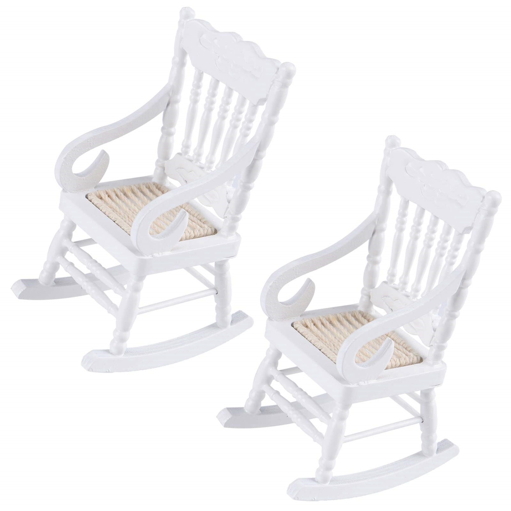 4 Pcs 1:12 Toy Miniature Furniture Wooden Rocking Chairs Toy Accessories for Doll House Decoration,White