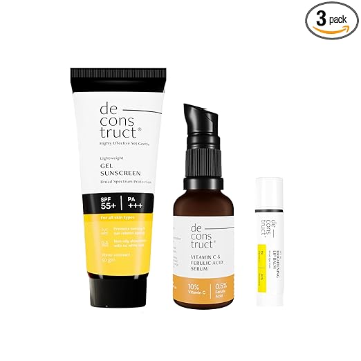 Deconstruct Daily Brightening Shield Trio: Gel Sunscreen 50G + Vitamin C Serum 30Ml + Brightening Lip Balm 4G Lightweight & Higher Protection Than Sun