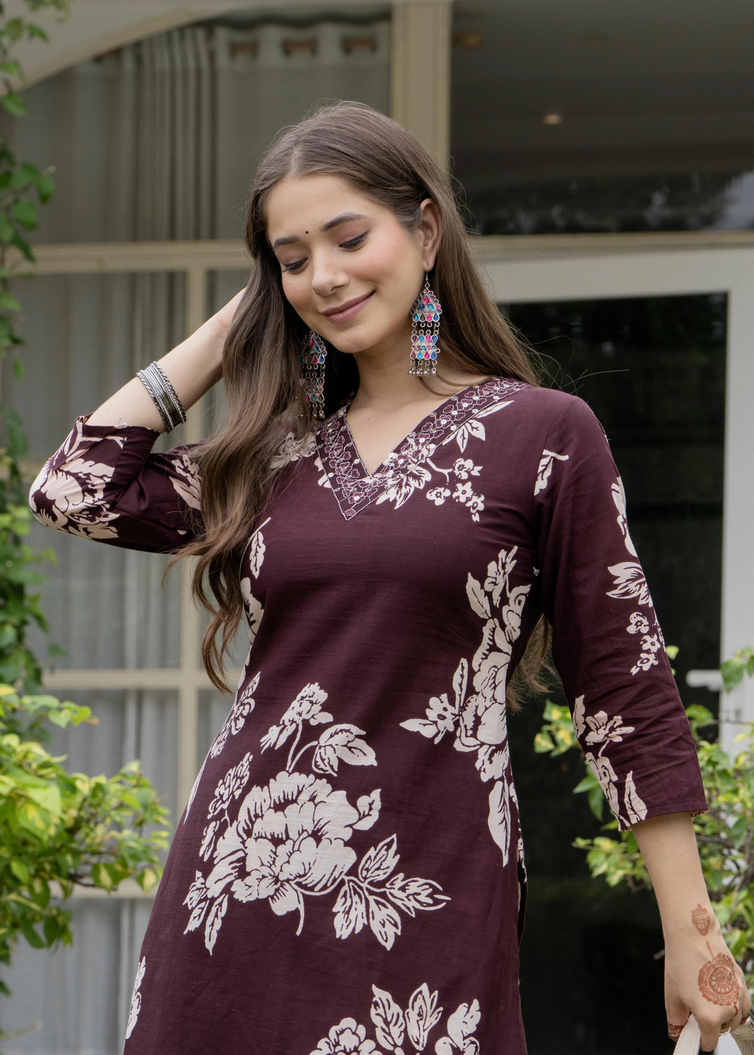 Fabdale Floral Print Pure Cotton Kurta Pant Set | Office, Casual & Festive Wear (PRSC-002)