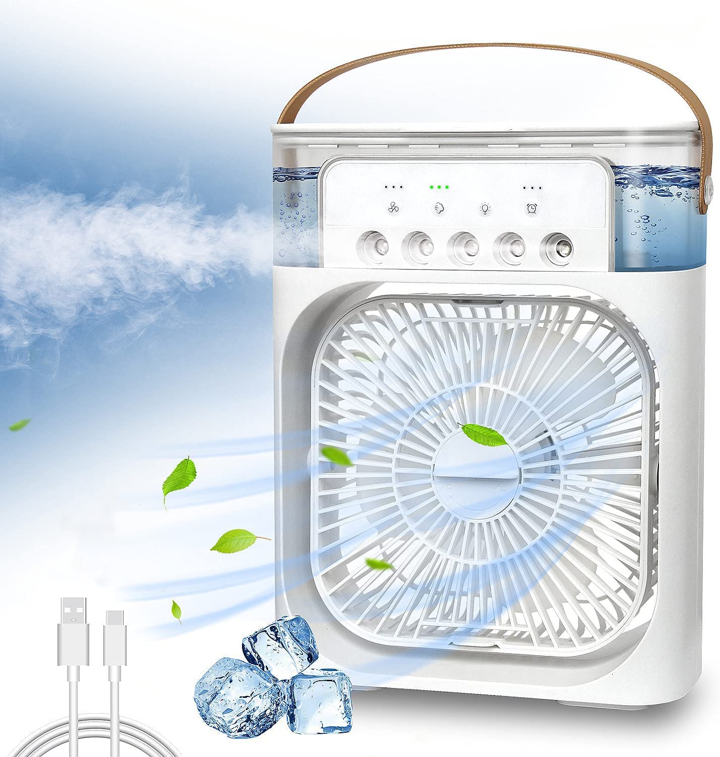 Cooler Table Fan With Ice Water Compartment Cooling with Five Atomizer and Timer