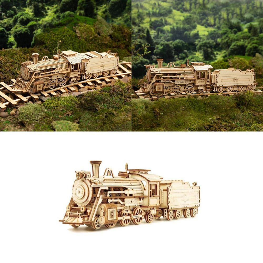 DIY Children's Puzzle Box Model Kit Wooden Construction Kit Mechanical Model Steam Train 3D Wooden Puzzle