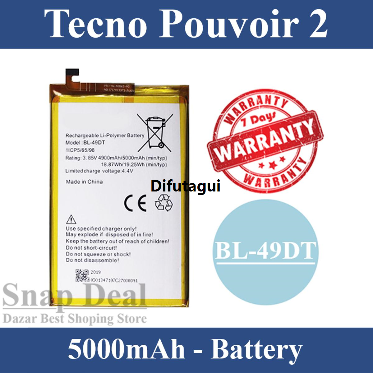 Difutagui New style Tecno Pouvoir 2 Battery BL-49DT Replacement Profesional Premium Quality 5000mAh Battery For Tecno Pouvoir 2