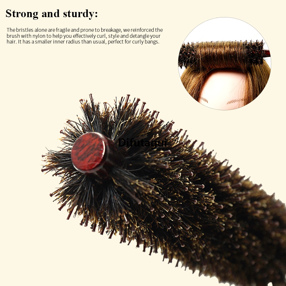 Difutagui Brush round soft bristle natural twill curly hair comb wooden 2025 handle curly hair massage salon barber shop hairstyling tool