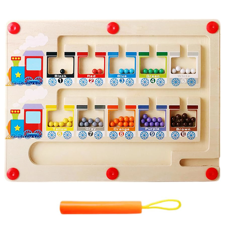 Wooden Magnetic Maze Train Toy for Kids - Montessori Color & Number Learning Game - Educational Toy for Toddlers