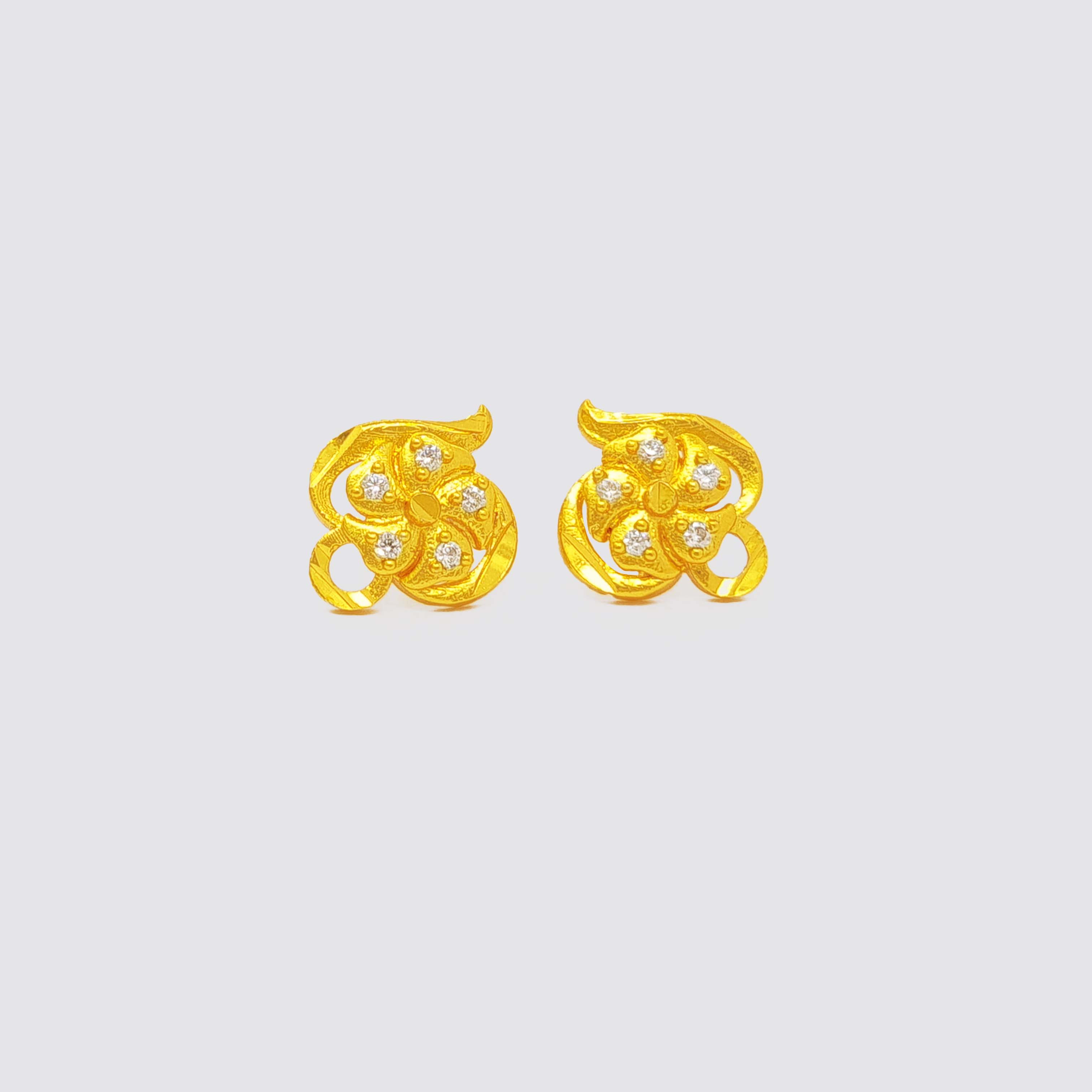 Diamond Cutting Stone Studded Panchadhatu Gold Plated One Pair Top Earring For Girls And Women- Daily Use