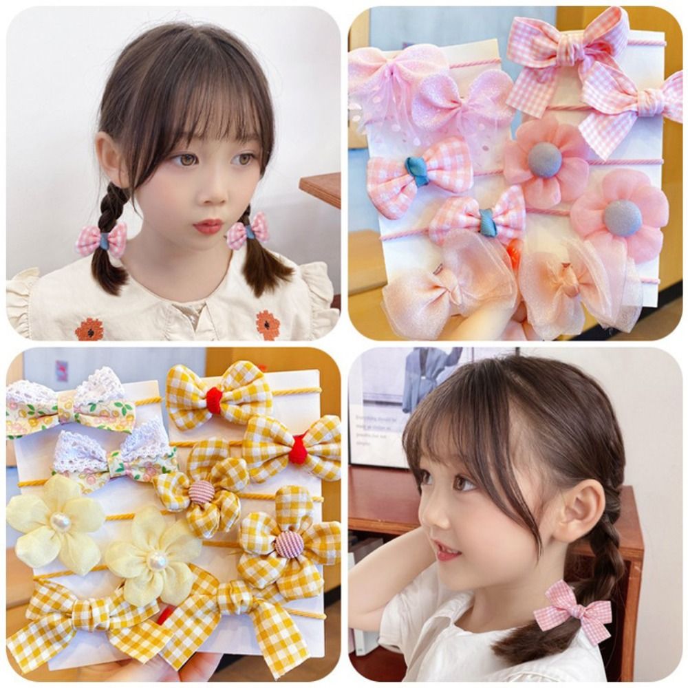 10Pcs/Set Sweet Cute Big Bow Hairbands Hair Accessories Mesh Elastic Hairbands Rubber Hair Ties Girls