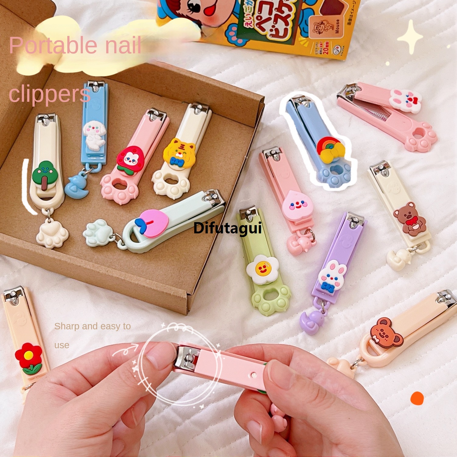 Difutagui 2 Sets Cute Nail Clippers Cartoon Single Pack Convenient And Creative 2025 New Children's Nail Clippers Small Household Nail Clippers