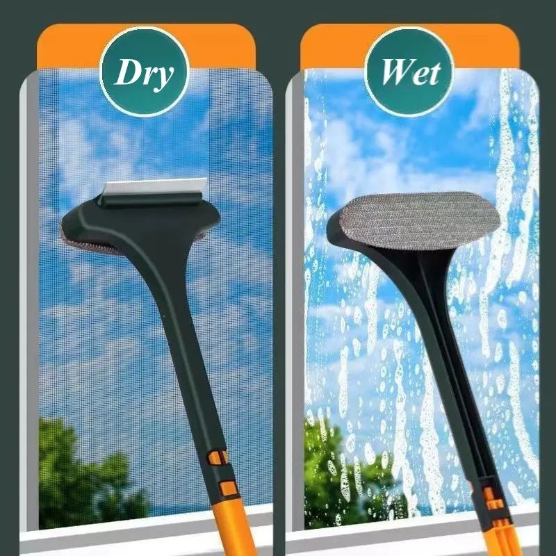 2-in-1 Long Handle Cleaning Brush & Scraper - Multifunctional Household Dust, Hair & Lint Remover (46cm)