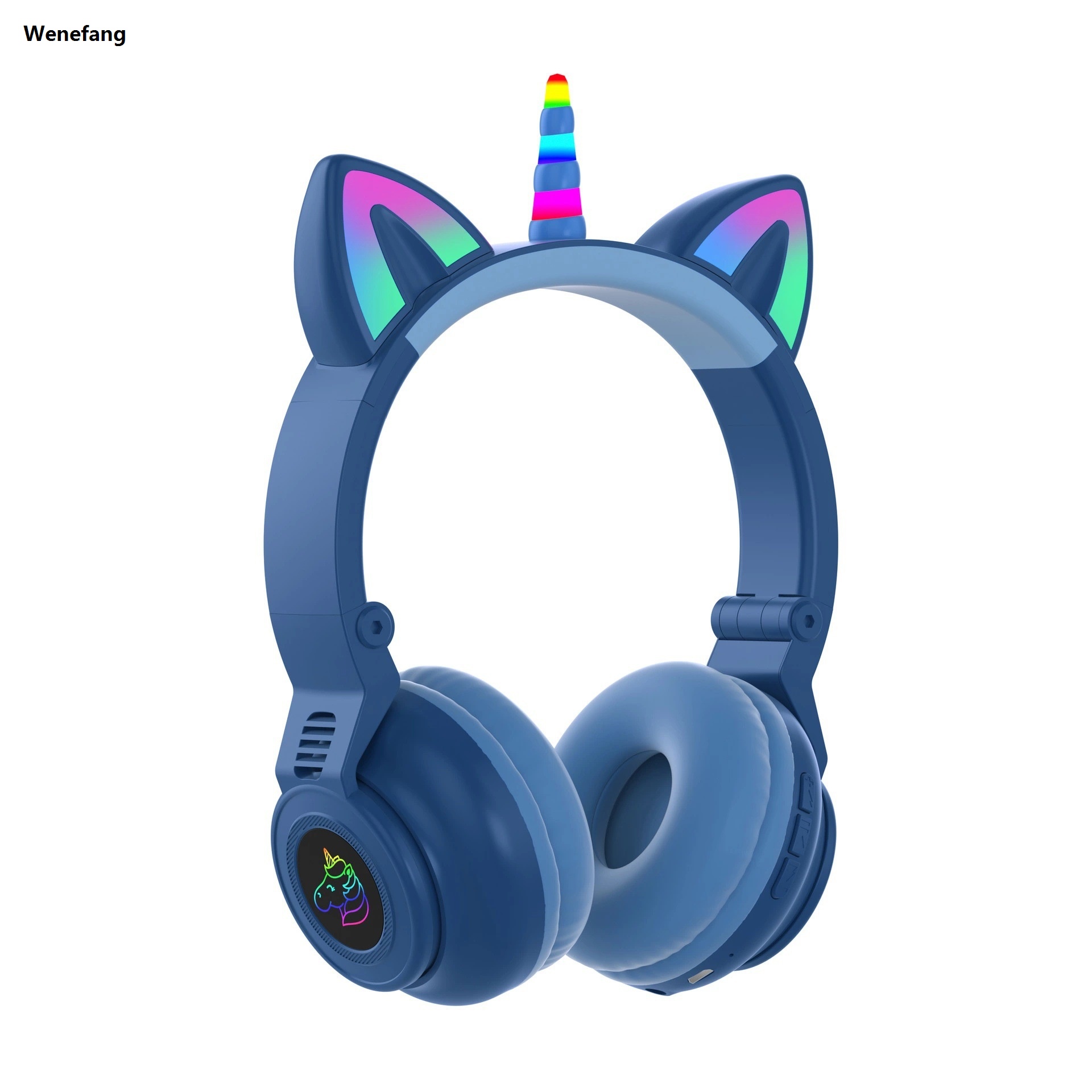 Wenefang 【New design】Blinking Cute Cat Ear Headphones Bluetooth Wireless Headphones With Kids Girls Stereo Music Earbuds Kitten Headphones U