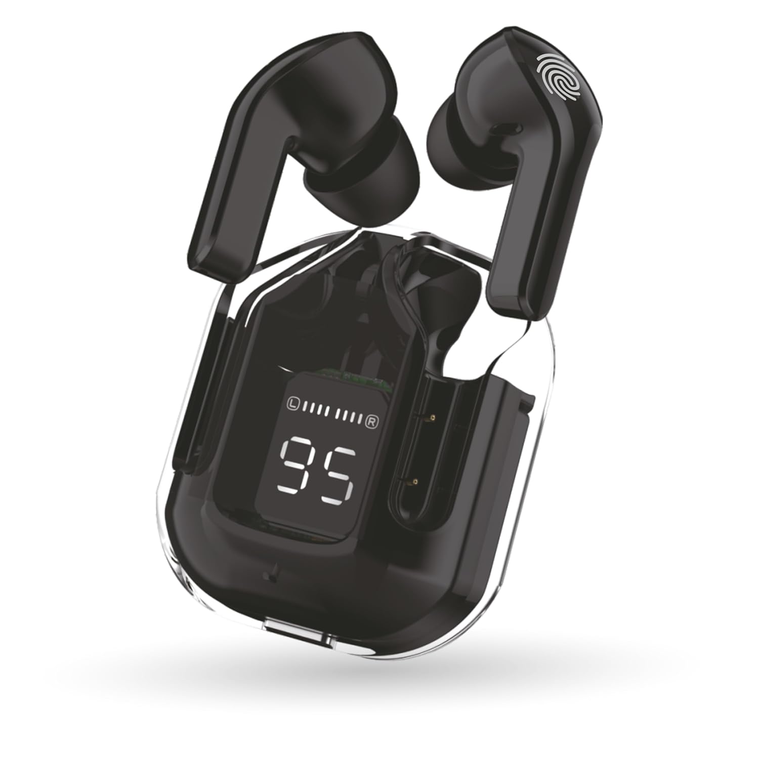 Ultra Pods Wireless TWS Max Earbuds Charging Bluetooth Transparent Design & Fast Charging, Bluetooth 5.3 + ENC, HD BASS Drivers, Sweat-Proof,Transparent