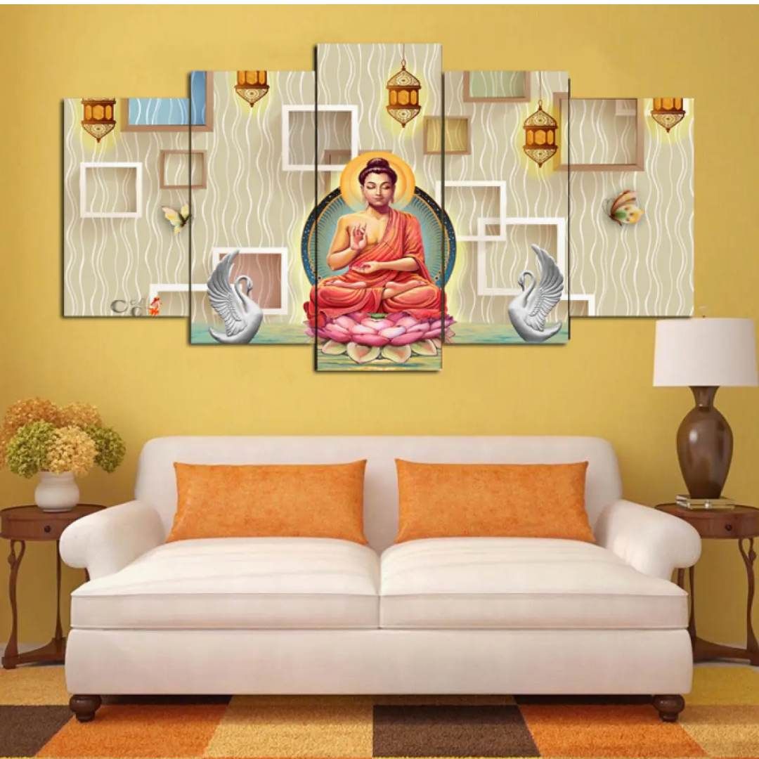 5 Piece Panel Buddha Canvas By Shreeniti