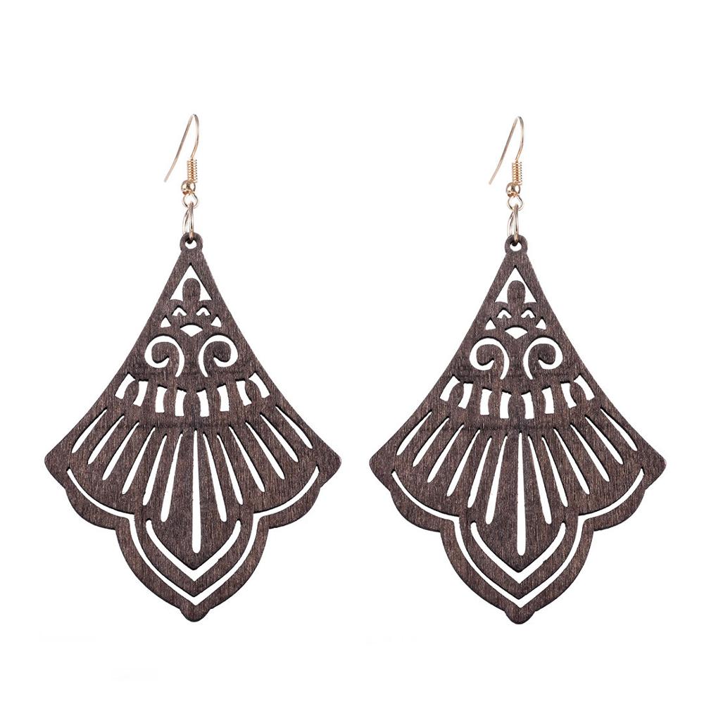 【Happy LifeStore】YULUCH Vintage African Wo Brown Black Wooden Bell Earrings Indian Long Statet Earrings Jewelry Lady Party