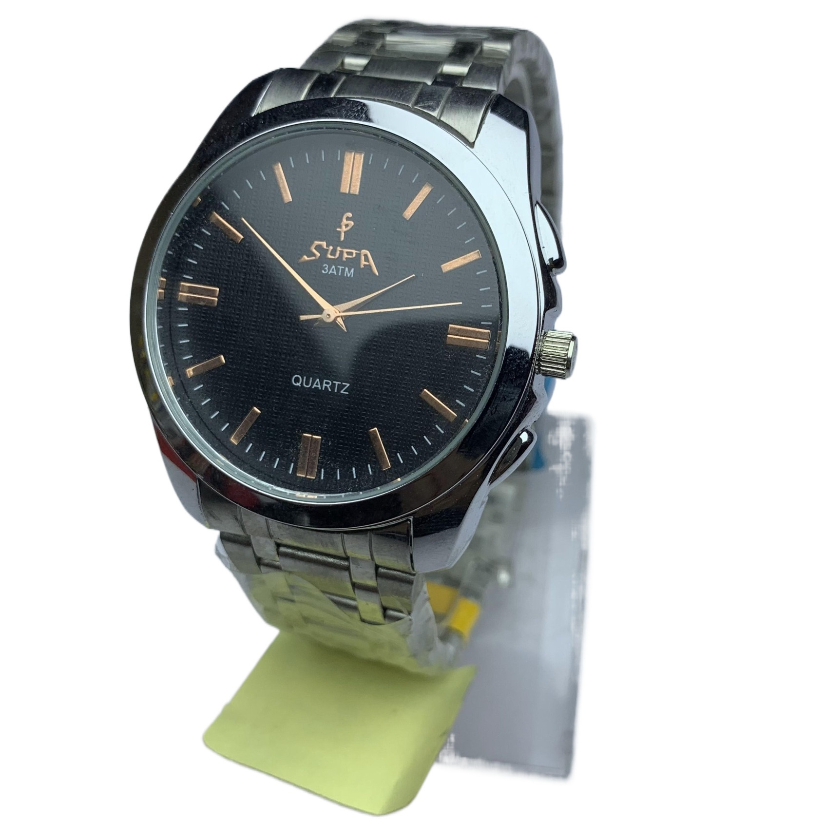 New Attrctive Model Stainless Steel Black chain Round Black Dial Waterproof Casual Watch For Men