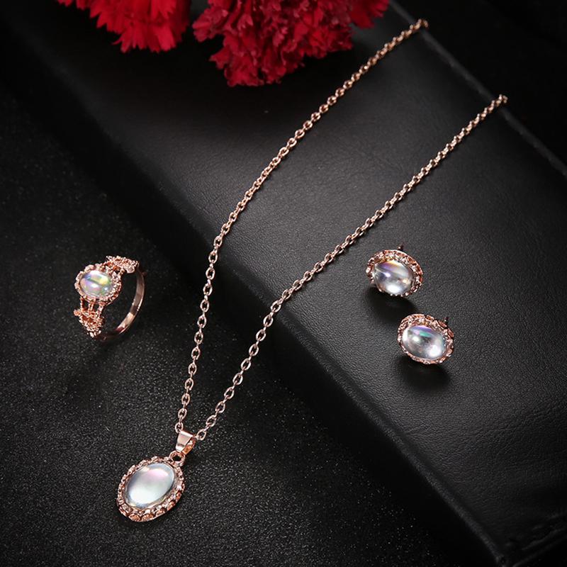 3 pcs/set of natural opal jewelry set crystal gemstone pendant necklace earrings ring set