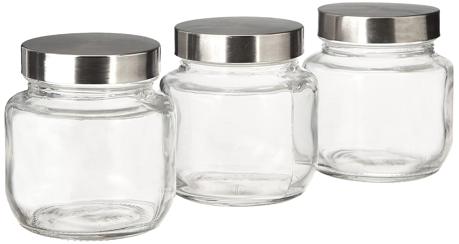 Yera Glass Jar Aahar Steelex Jar Achar Jar 3 pcs set Air tight Container Round Jar Glass Jar Stainless Steel Lid 250 gm 500 gm 750 gm 1 kg 2 kg 3 kg 4 kg 5 kg