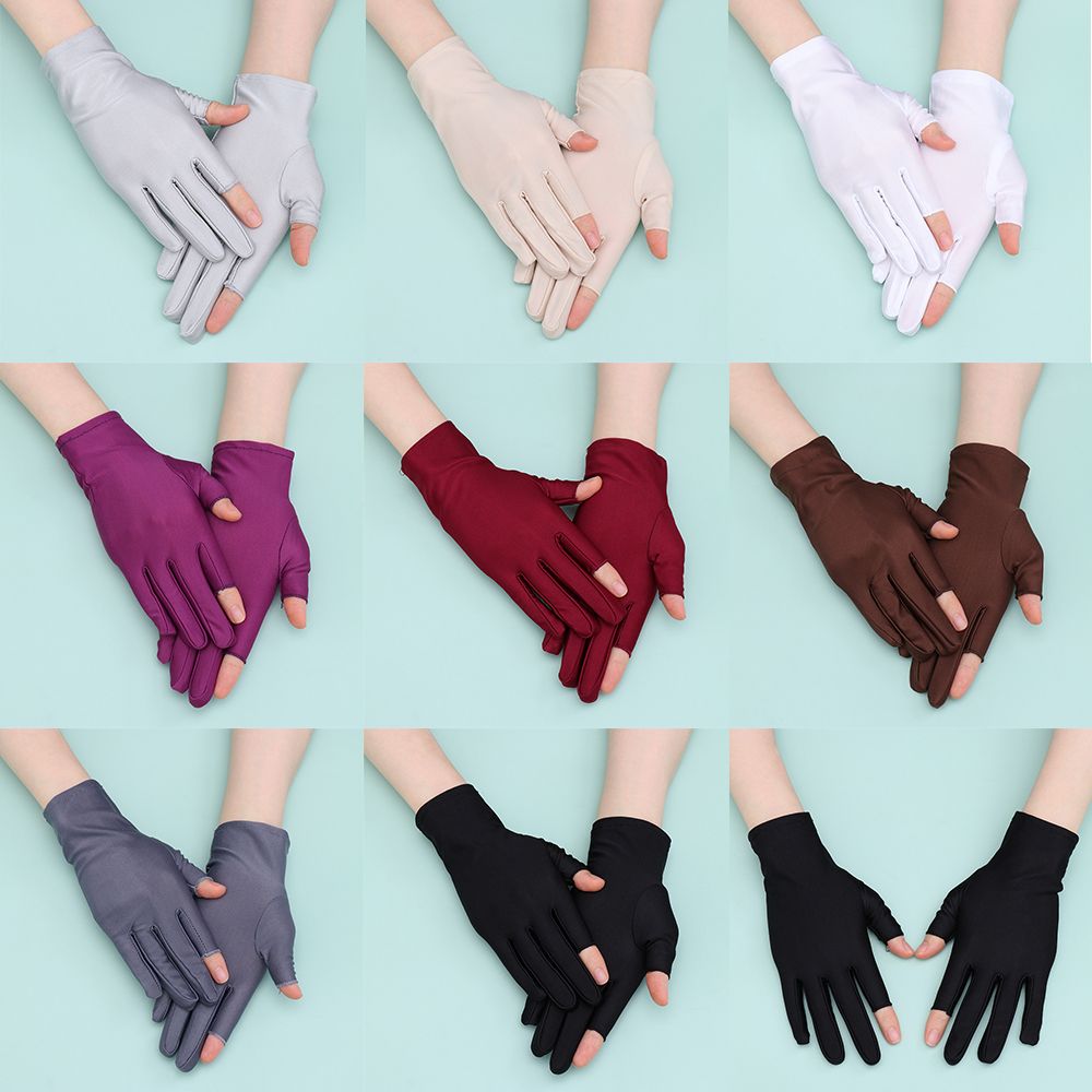 Men/Women Sun Protection Short Stretch Driving Gloves Thin Spandex Gloves Summer Mittens Two Finger Touch screen