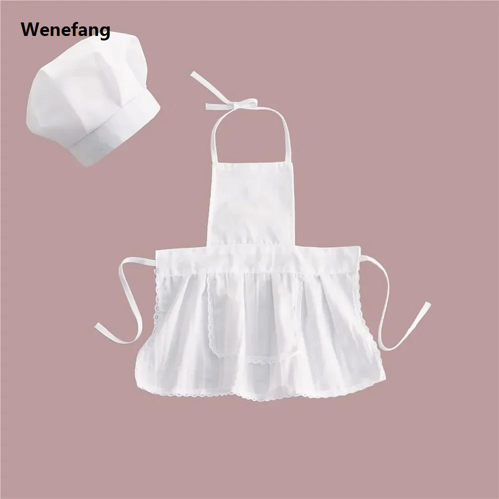 Wenefang 2PCS Baby Chef Apron Hat for Kids Costumes Chef Baby Cook Costume Newborn Photography Prop Newborn Hat Apron Set Baby Clothes