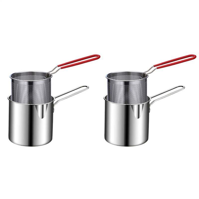 2X Stainless Steel Deep Frying Pot Tempura French Fries Fryer with Strainer Chicken Fried Pans Kitchen Cooking Tool