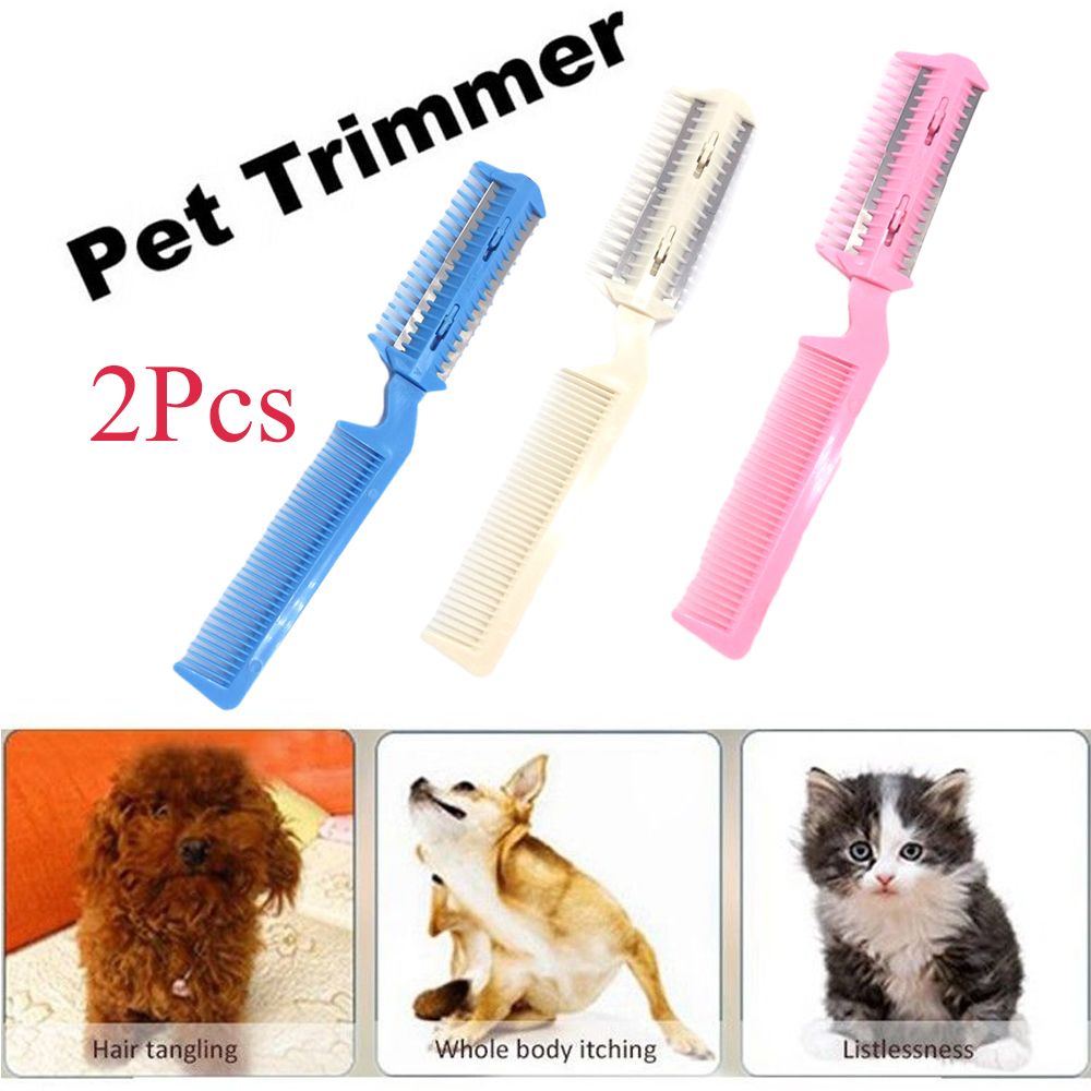 2Pcs Durable Professional Disassembled Razor Fur Cleaner Cut Thinning Dog Scissor Grooming Comb Pet Hair Trimming Cat Brush