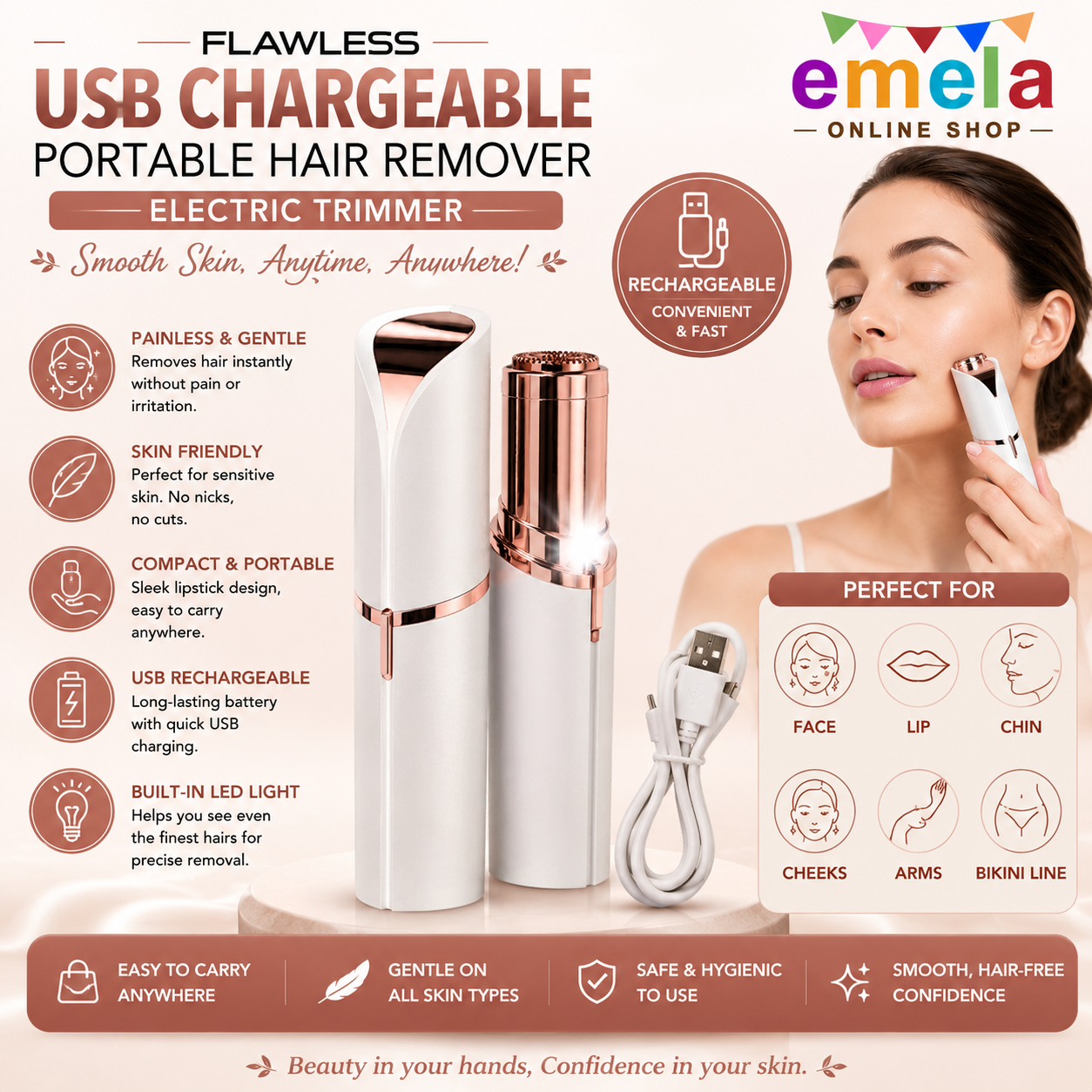 Flawless USB Chargeable Portable Hair Remover