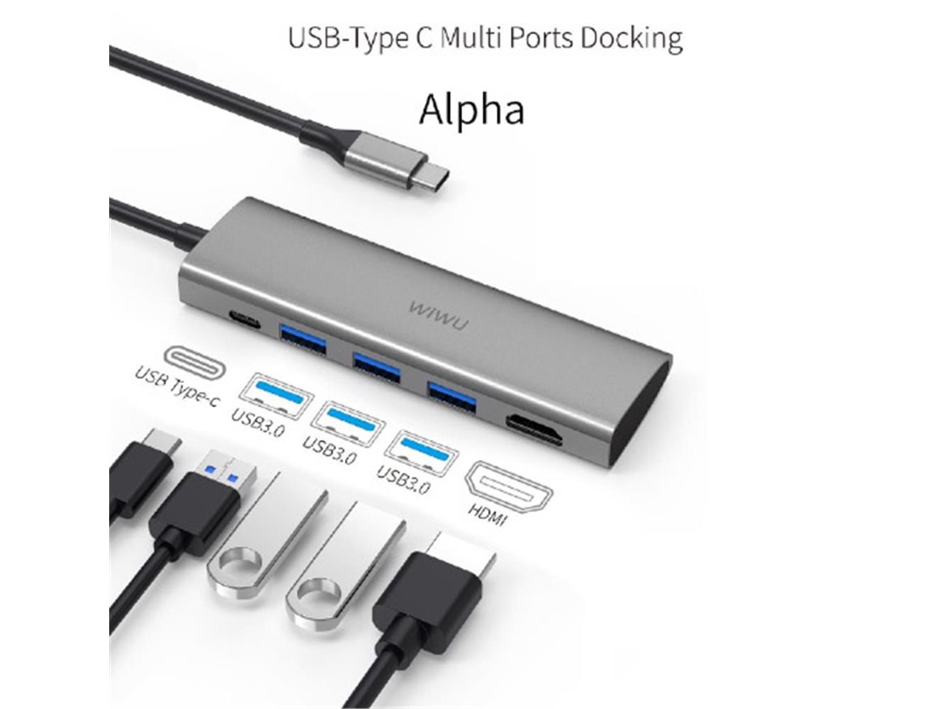 WiWU 5 in 1 Type-C Hub | Alpha A531H Type-C to USB3.0 , HDMI Converter Docking Station