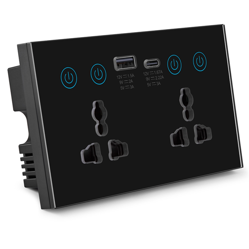EU UK US Universal Plug Tuya WiFi Black Smart Socket Switch