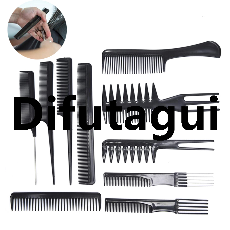 Difutagui Men Women Comb Anti Static Professional Comb Piece High Quality Set 10 Hairstyle Design Black Salon Barber Stylist