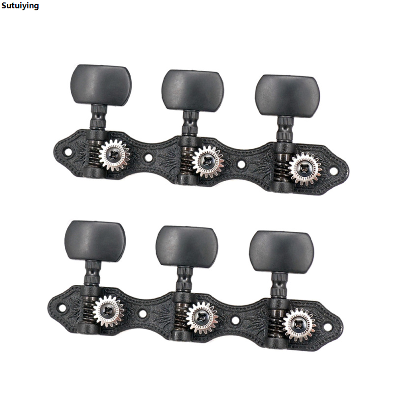 Sutuiying 1 Pair 1:18 Black Classical Guitar Tuners Machine Heads Portable Tuning Key Pegs for Classical Guitar or Flamenco Guitar