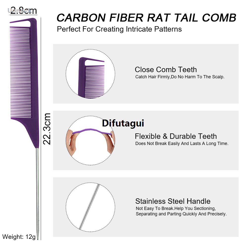 Difutagui Three-piece salon segment head eyebrow brush comb set with steel 2025 2025 New needle tail comb for professional barber and hair styling tools.