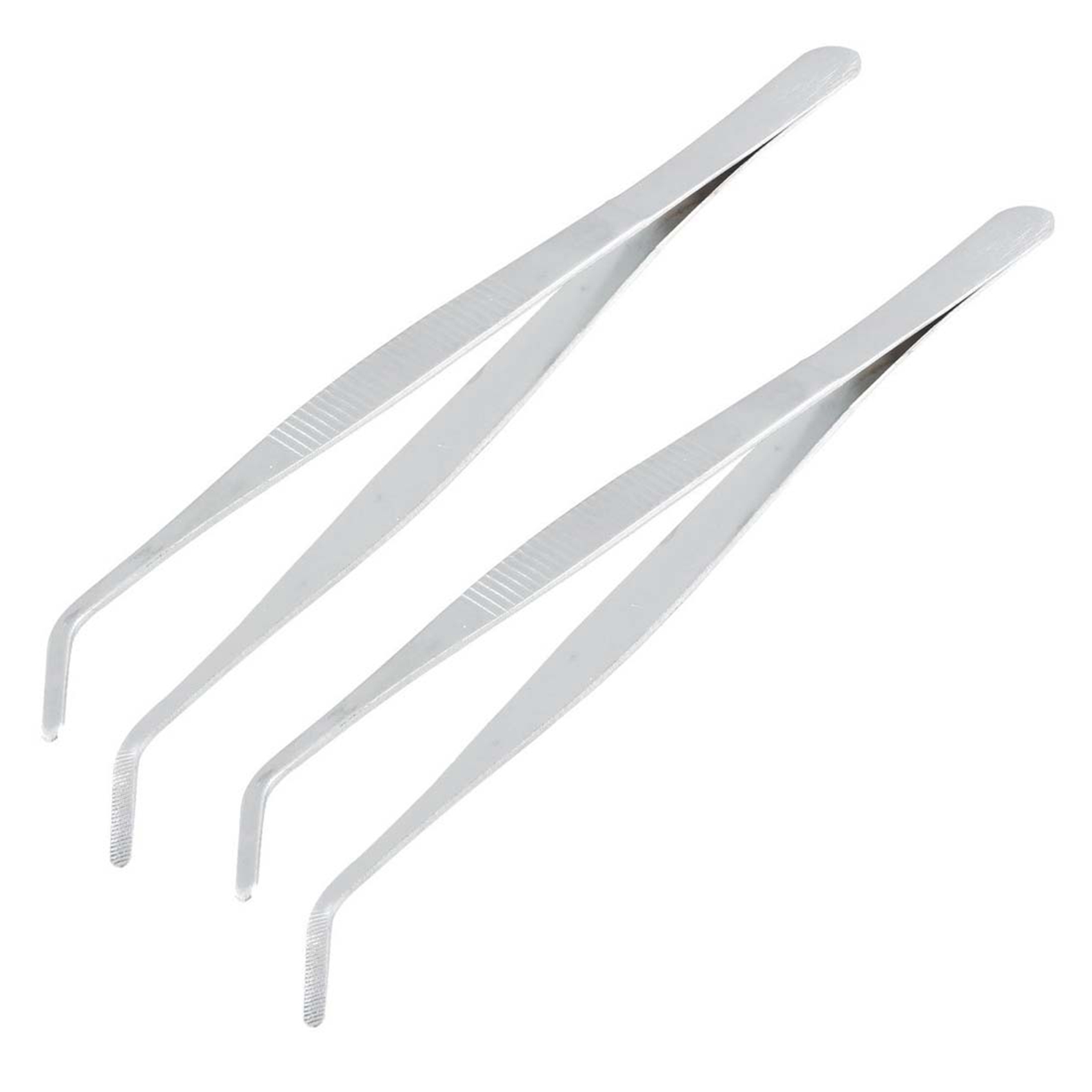 fasdaga 2X 20cm Angled Slanted Tip Metal Curved Tweezer Silver Tone
