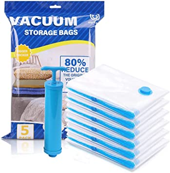 Pack Of 5 Vacuum Storage Bags For Clothes With Travel Hand Pump Space Saver Ziplock Organizer Bags - image 1