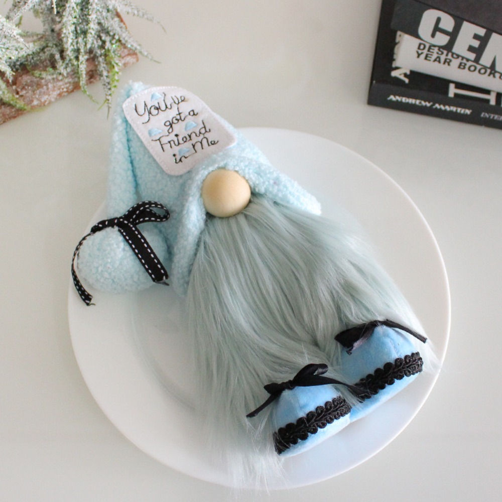 Creative Cartoon Christmas Blue Faceless Doll Exquisite Festive Faceless Dwarf Ornament Cute Soft Dwarf Standing Doll New Year Gift