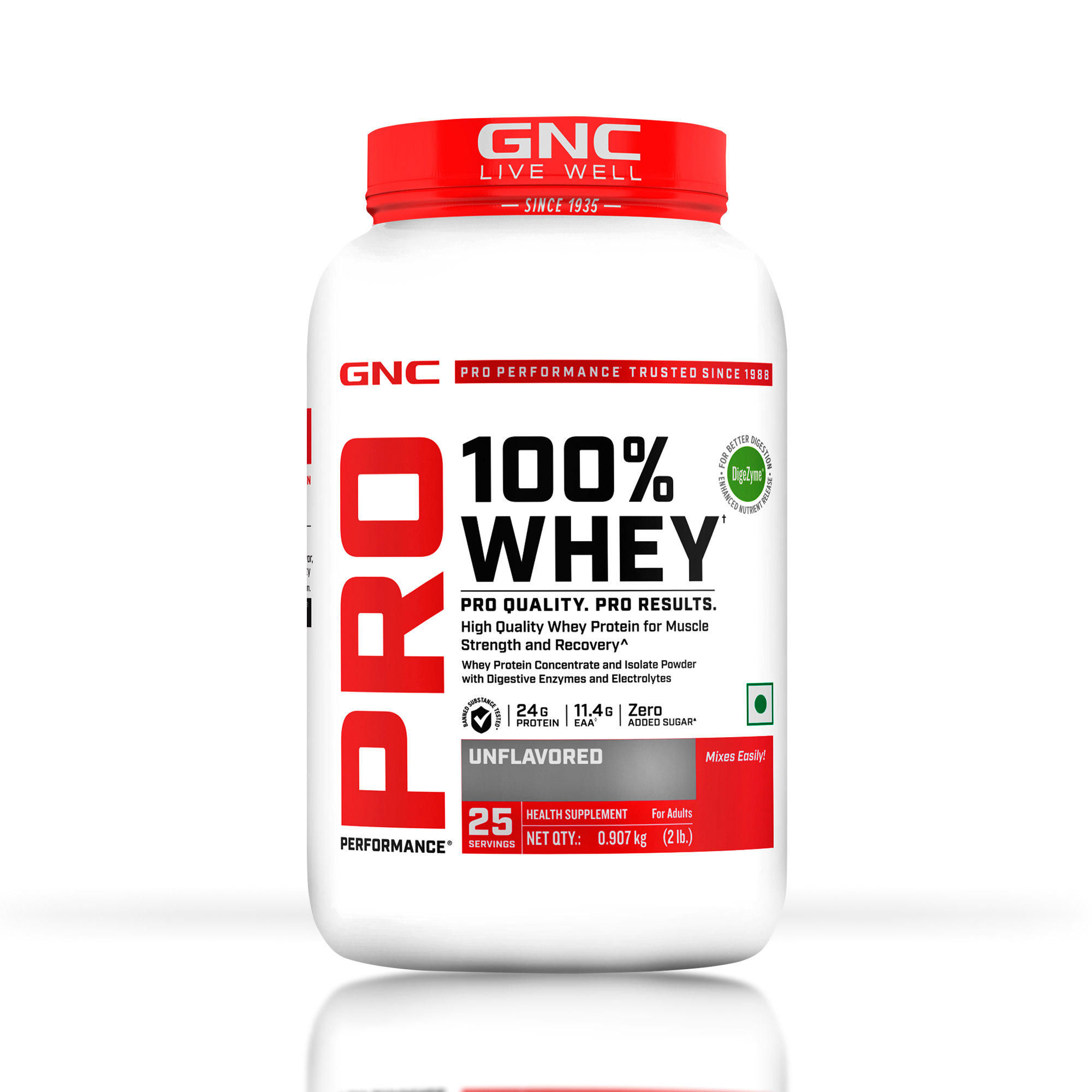 GNC 100% Whey Protein 0.907Kg (35g Serving) For Boosts Strength & Endurance With Faster Recovery & Lean Muscles Gains