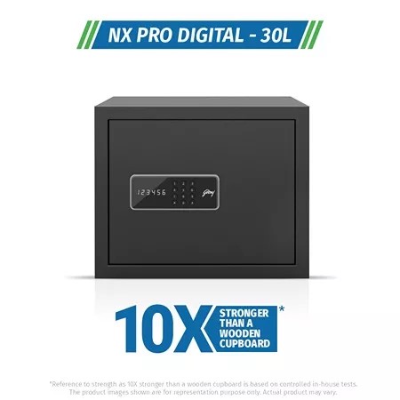 Godrej NX Pro Digital (30L) Ebony Home Locker | Mild Steel Cuboidal Low Battery Indicator Godrej NX Pro Digital Safe